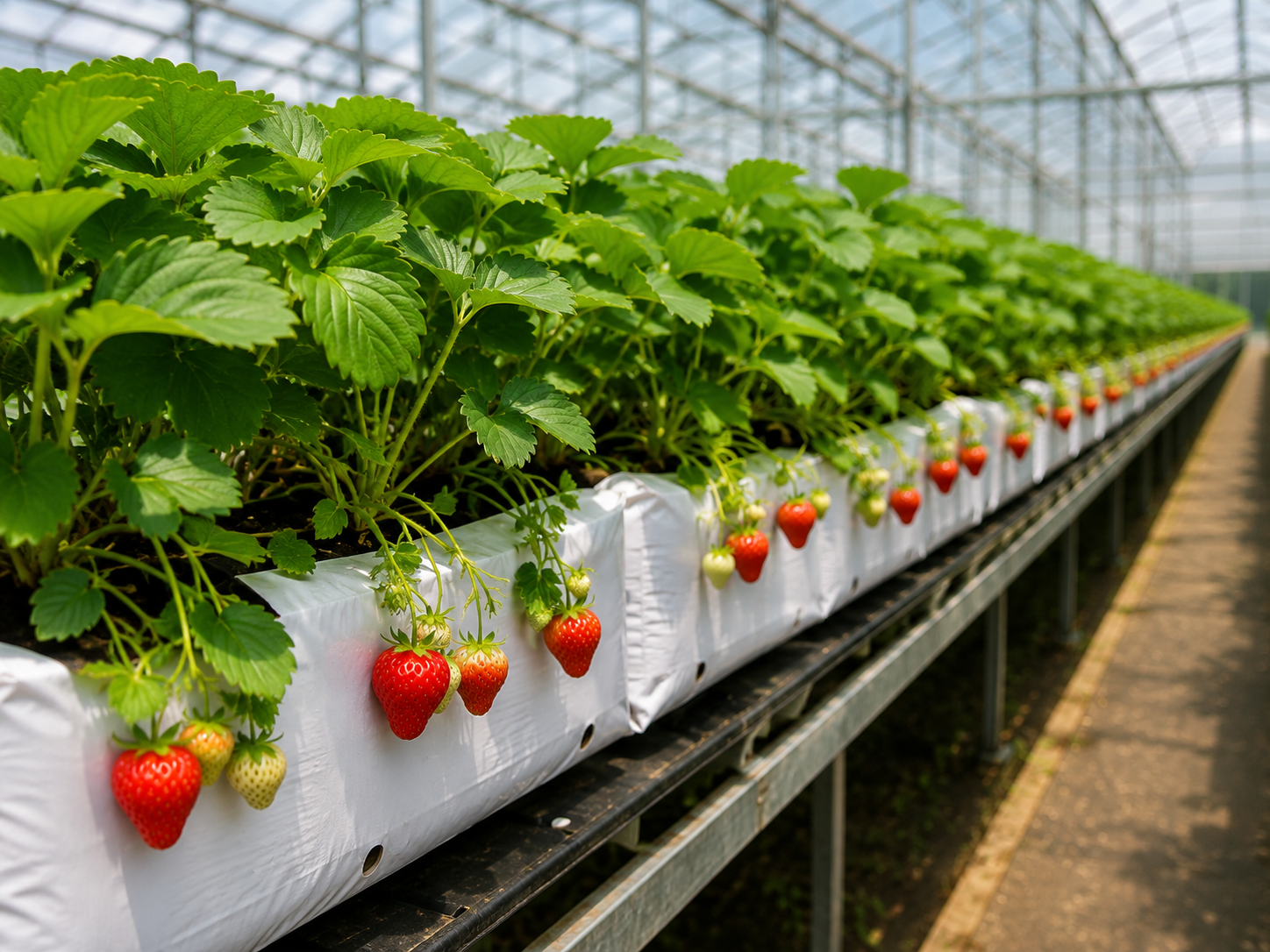 Commercial strawberry crop in protected production